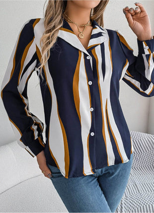 Printed Button Up Long Sleeve Shirt - MimiStylez