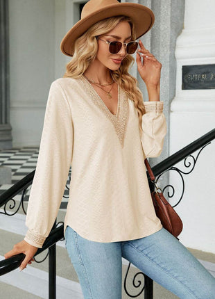 V-Neck Long Sleeve Blouse - MimiStylez