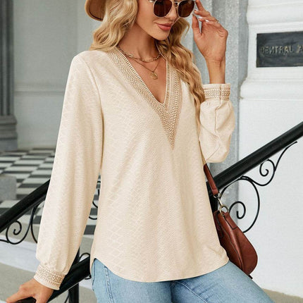 V-Neck Long Sleeve Blouse - MimiStylez