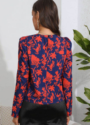 Floral Long Puff Sleeve Blouse - MimiStylez