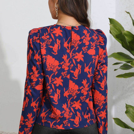 Floral Long Puff Sleeve Blouse - MimiStylez