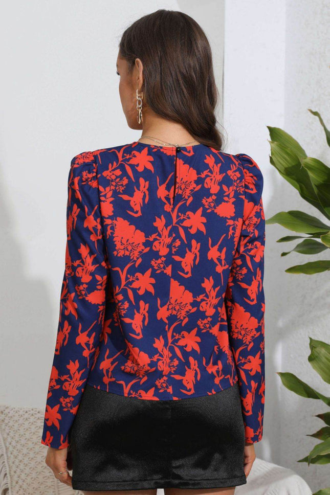 Floral Long Puff Sleeve Blouse - MimiStylez