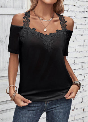 Full Size Lace Detail Short Sleeve T-Shirt - MimiStylez