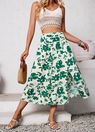 Slit Printed Midi Skirt - MimiStylez