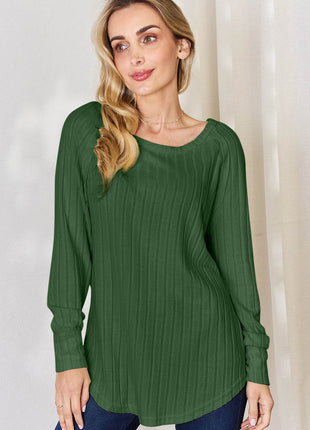 Basic Bae Full Size Ribbed Round Neck Slit T-Shirt - MimiStylez