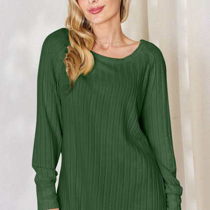 Basic Bae Full Size Ribbed Round Neck Slit T-Shirt - MimiStylez
