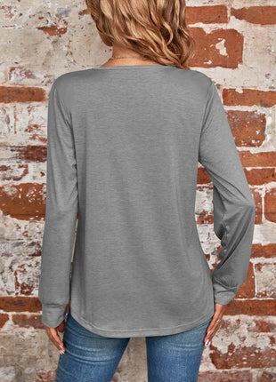 Ruched Square Neck Long Sleeve T-Shirt - MimiStylez