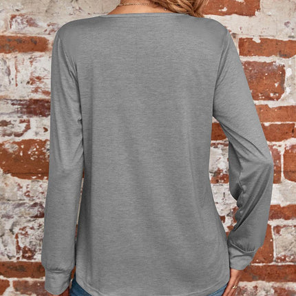 Ruched Square Neck Long Sleeve T-Shirt - MimiStylez