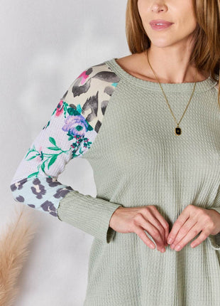 Hailey & Co Full Size Printed Round Neck Blouse - MimiStylez