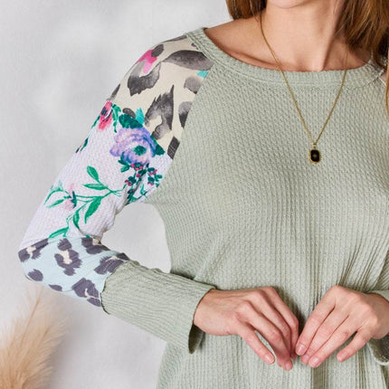 Hailey & Co Full Size Printed Round Neck Blouse - MimiStylez