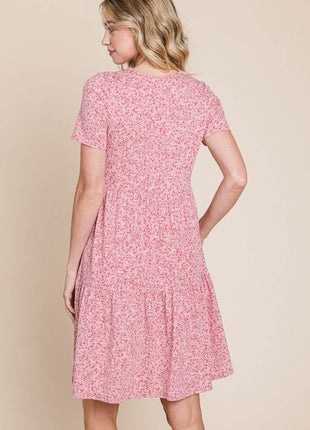 BOMBOM Printed Short Sleeve Mini Dress - MimiStylez