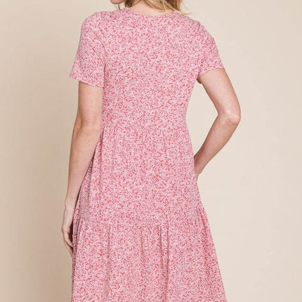 BOMBOM Printed Short Sleeve Mini Dress - MimiStylez