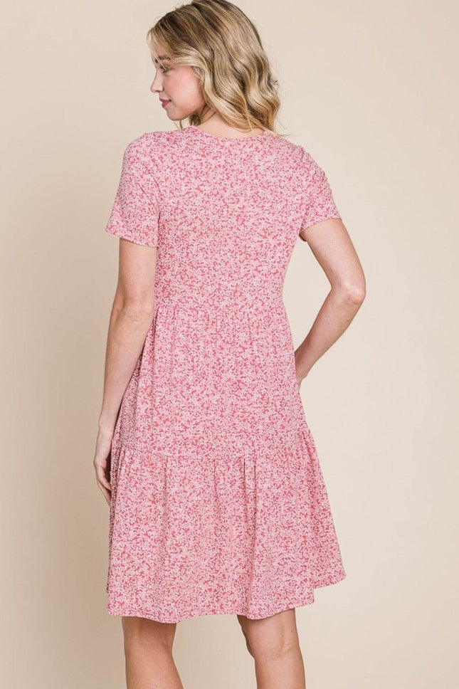 BOMBOM Printed Short Sleeve Mini Dress - MimiStylez