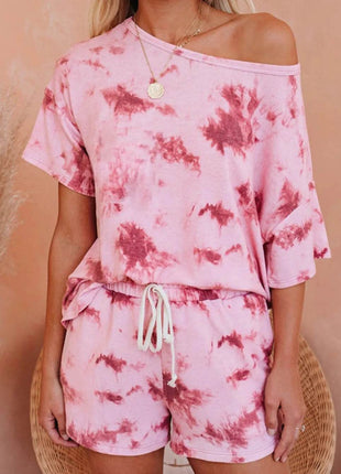Tie-Dye Half Sleeve Top and Shorts Set - MimiStylez