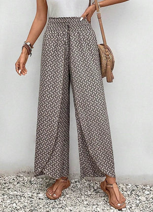 Tied Printed Wide Leg Pants - MimiStylez