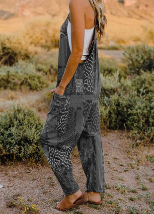 Full Size Printed V-Neck Sleeveless Jumpsuit - MimiStylez