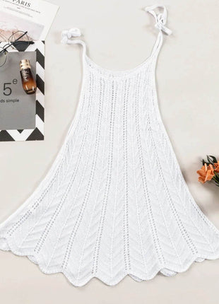 Tie Straps Wave Stripes Textured Eyelet Knitted Vest - MimiStylez