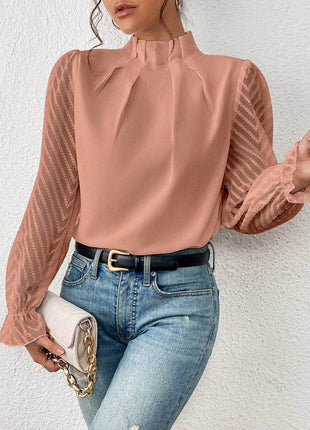Mock Neck Flounce Sleeve Blouse - MimiStylez