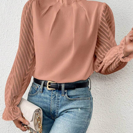 Mock Neck Flounce Sleeve Blouse - MimiStylez