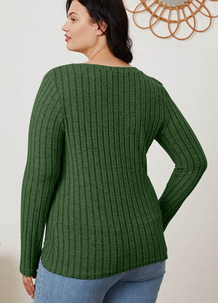 Basic Bae Full Size Ribbed V-Neck Long Sleeve T-Shirt - MimiStylez