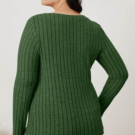 Basic Bae Full Size Ribbed V-Neck Long Sleeve T-Shirt - MimiStylez