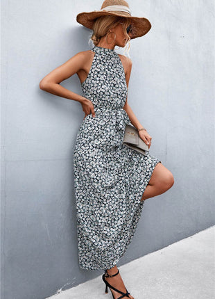 Printed Sleeveless Tie Waist Maxi Dress - MimiStylez