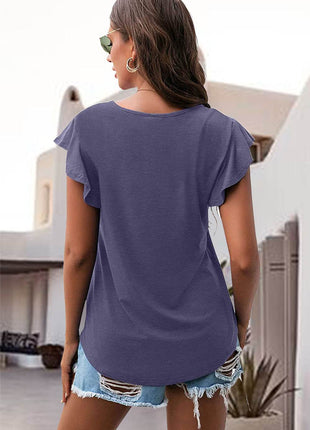 Ruffled Round Neck Cap Sleeve Blouse - MimiStylez