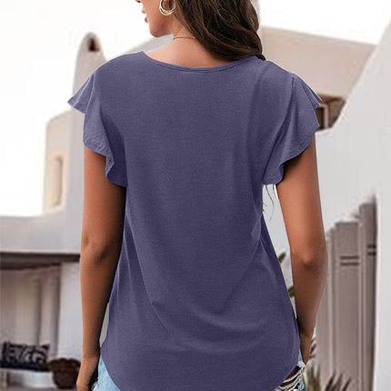 Ruffled Round Neck Cap Sleeve Blouse - MimiStylez