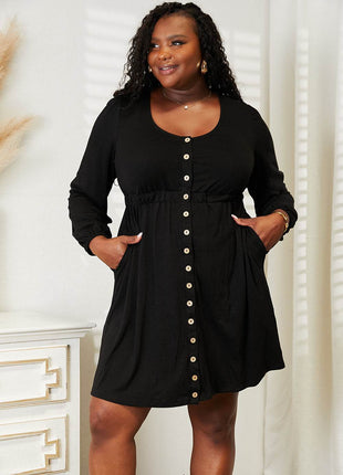 Double Take Scoop Neck Empire Waist Long Sleeve Magic Dress - MimiStylez