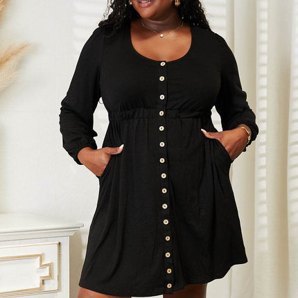 Double Take Scoop Neck Empire Waist Long Sleeve Magic Dress - MimiStylez