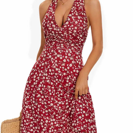 Printed Halter Neck Dress - MimiStylez