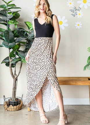 Heimish Full Size Slit Animal Print V-Neck Wide Strap Dress - MimiStylez