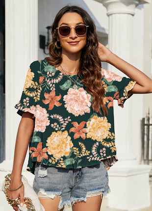 Floral Ruffled Flounce Sleeve Blouse - MimiStylez