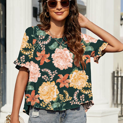 Floral Ruffled Flounce Sleeve Blouse - MimiStylez