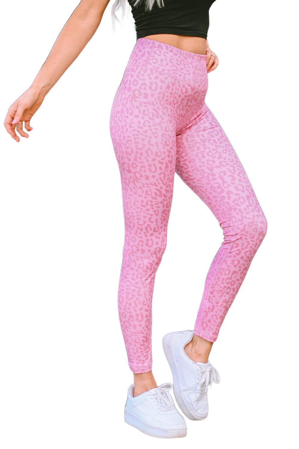 Pink Leopard Print  Ankle-length High Waist Leggings