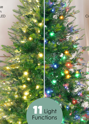 6FT Pre-Lit Aspen Fir Artificial Christmas Tree With Garlands And Wreath - 380 Multi-Color 11 Mode LED Lights, 861 PE Branch Tips