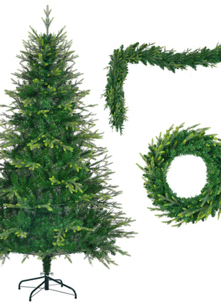 6FT Pre-Lit Aspen Fir Artificial Christmas Tree With Garlands And Wreath - 380 Multi-Color 11 Mode LED Lights, 861 PE Branch Tips