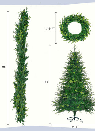 6FT Pre-Lit Aspen Fir Artificial Christmas Tree With Garlands And Wreath - 380 Multi-Color 11 Mode LED Lights, 861 PE Branch Tips