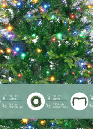 6FT Pre-Lit Aspen Fir Artificial Christmas Tree With Garlands And Wreath - 380 Multi-Color 11 Mode LED Lights, 861 PE Branch Tips