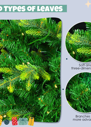 6FT Pre-Lit Aspen Fir Artificial Christmas Tree With Garlands And Wreath - 380 Multi-Color 11 Mode LED Lights, 861 PE Branch Tips