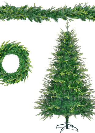 6FT Pre-Lit Aspen Fir Artificial Christmas Tree With Garlands And Wreath - 380 Multi-Color 11 Mode LED Lights, 861 PE Branch Tips