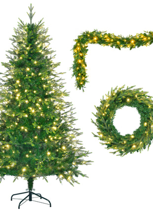 6FT Pre-Lit Aspen Fir Artificial Christmas Tree With Garlands And Wreath - 380 Multi-Color 11 Mode LED Lights, 861 PE Branch Tips