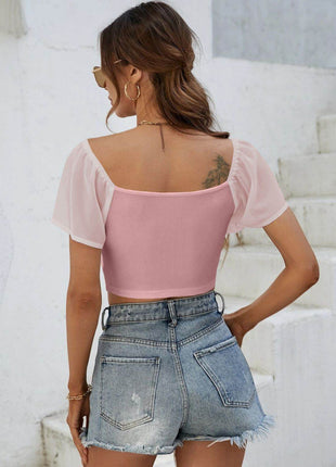 Drawstring Short Sleeve Crop Top - MimiStylez