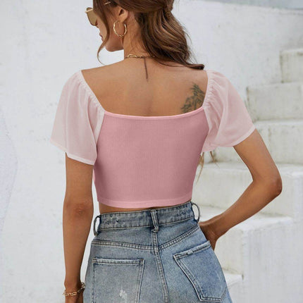 Drawstring Short Sleeve Crop Top - MimiStylez