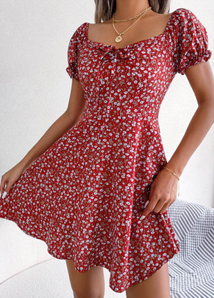 Ditsy Floral Drawstring A-Line Dress - MimiStylez