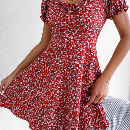 Ditsy Floral Drawstring A-Line Dress - MimiStylez