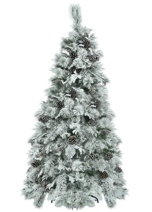 6FT Pre-Lit Spruce Snow Flocked Christmas Tree With Pine Cones, Artificial Xmas Tree With 403 Branch Tips, 250 Multi-Color LED Lights, 11 Flashing Modes