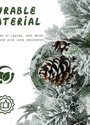 6FT Pre-Lit Spruce Snow Flocked Christmas Tree With Pine Cones, Artificial Xmas Tree With 403 Branch Tips, 250 Multi-Color LED Lights, 11 Flashing Modes