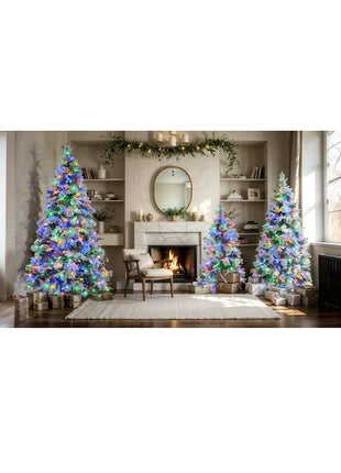 6FT Pre-Lit Spruce Snow Flocked Christmas Tree With Pine Cones, Artificial Xmas Tree With 403 Branch Tips, 250 Multi-Color LED Lights, 11 Flashing Modes