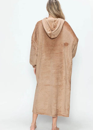 Double Take Full Size Pocketed Hooded Midi Lounge Dress - MimiStylez